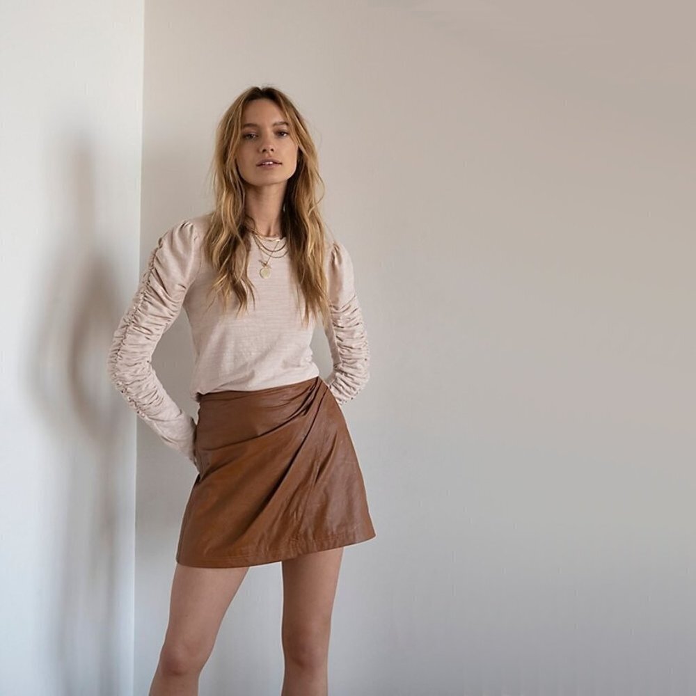 NWT Free People walnut brown faux leather wrap mini skirt, 4